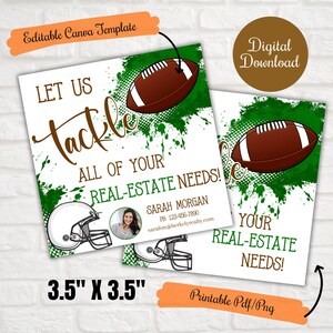 May include: Two square cards with football and helmet graphics. The cards read "Let Us Tackle All of Your Real-Estate Needs!" and "Your Real-Estate Needs!" The cards are 3.5" x 3.5".