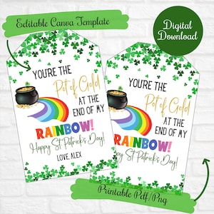 St. Patricks Day Pot of gold Gift Tags,You are the pot of gold at the end of my rainbow, School DayCare Neighbor Friend gift,Gold Coin Candy