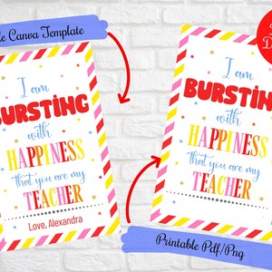 Étiquettes-cadeaux de bonbons de retour à l'école pour enseignant, étiquettes-cadeaux pour le premier jour d'école, je suis pleine de bonheur que tu sois mon enseignant