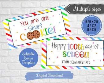 100th Day Cookie Treat Bag Toppers for students, You are one smart cookie, 100 days of school cookie treat bag, for class school, Printable