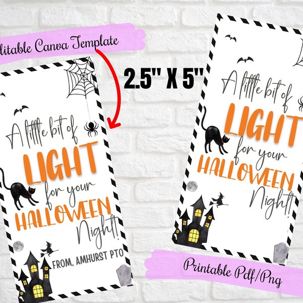 A little light for your Halloween night gift Tags, Cute glow sticks gift Tags ,School, friends, family, Class glow stick ring tags,printable