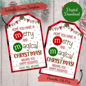 Have a Merry and Magical Christmas Geschenkanhänger, Weihnachten M & M Leckerei Tags, Lehrer, Freunde, Familie, Studenten, Kollegen, PTO, Wichteln