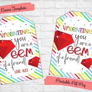 Valentine, du bist ein Juwel eines Freundes, druckbare Klasse Valentine Geschenkanhänger für Ring Pop Bonbons, Klasse Schulfreund Valentines, bearbeitbar