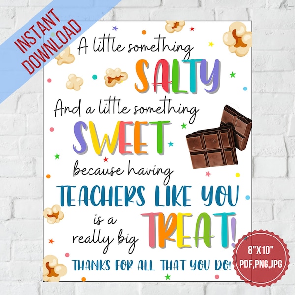 Sweet Salty Treat Appreciation Sign, Teacher appreciation table sign Popcorn Chocolate Mixed Snacks | Teacher,Staff appreciation week  ,PTO