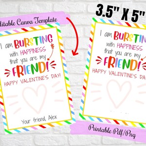 Estoy lleno de felicidad, Caramelo de tamaño divertido Tarjetas imprimibles del Día de San Valentín, Escuela editable, etiquetas de regalo de San Valentín de clase