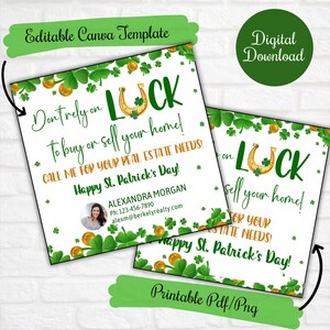 Etiquetas de regalo para clientes del Día de San Patricio de un agente inmobiliario, No confíe en la suerte para comprar y vender bienes raíces, Etiquetas de marketing empresarial, Agente inmobiliario pasa por aquí,
