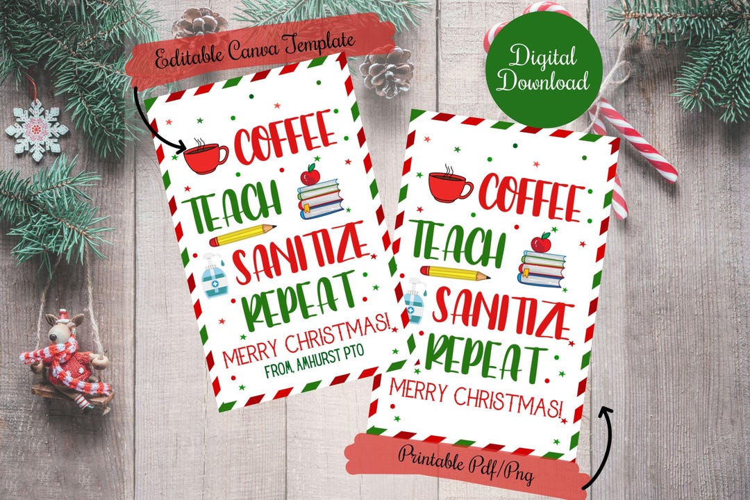 Coffee Teach Sanitize Repeat, Christmas Teacher Coach Gift Tags for ...