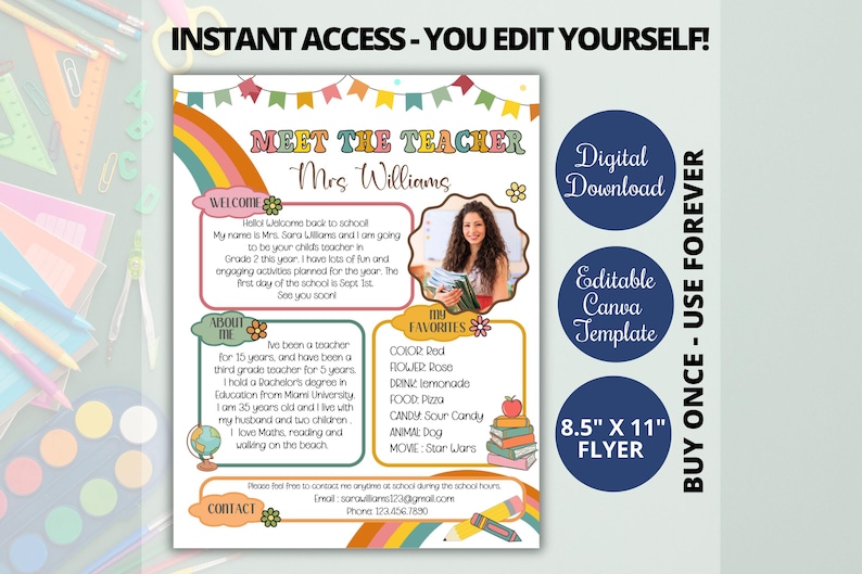 Retro Groovy Meet the Teacher Template Flyer, Printable Parent ...