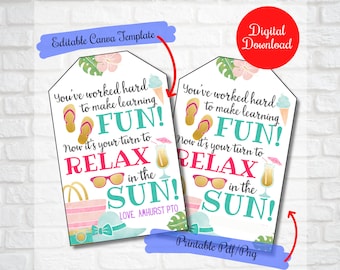 End of Year Teacher Gift Tag,You've worked hard to make learning fun ,Teacher Beach Towel Last Day Of School Gift , Summer, beach themed
