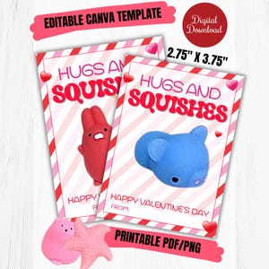 Classroom Valentine Cards, Non Candy Valentines, Squishy toys Cards,school favors, Hugs and Squishes,Daycare Valentines,Instant Download