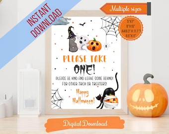 Halloween Please Take One Printable Sign, Halloween Porch sign, Halloween Trick Or Treat Sign, Printable, Multiple sizes,Digital Download,