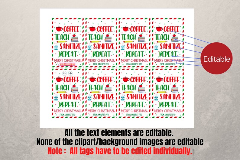 Coffee Teach Sanitize Repeat, Christmas Teacher Coach Gift Tags for ...