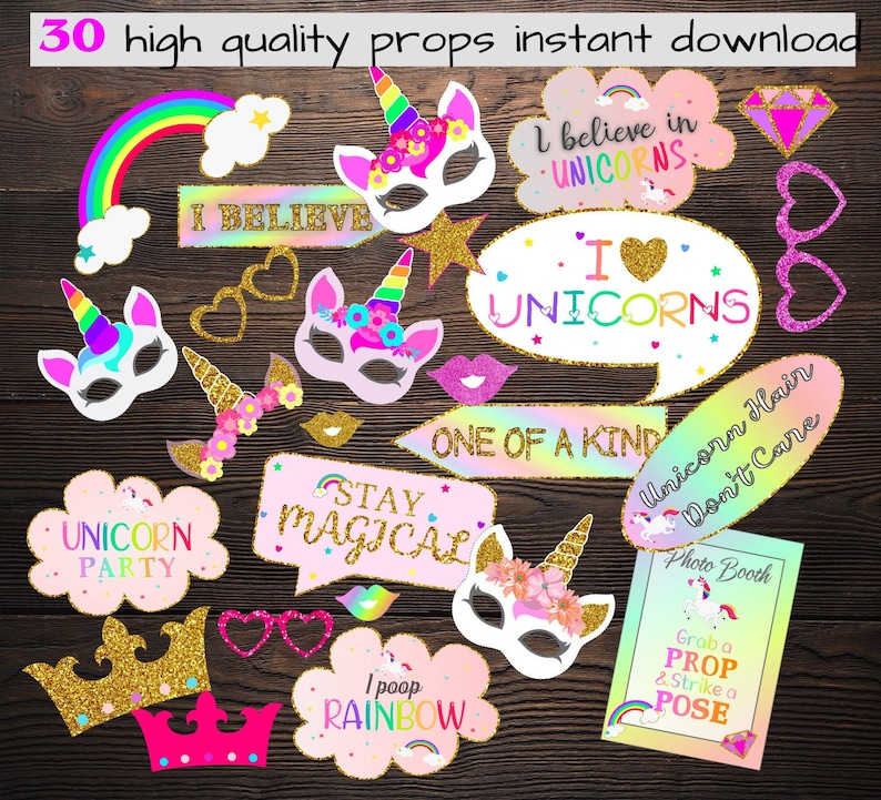 Unicorn Photo Booth Props Printable Unicorn Party Printables - Etsy