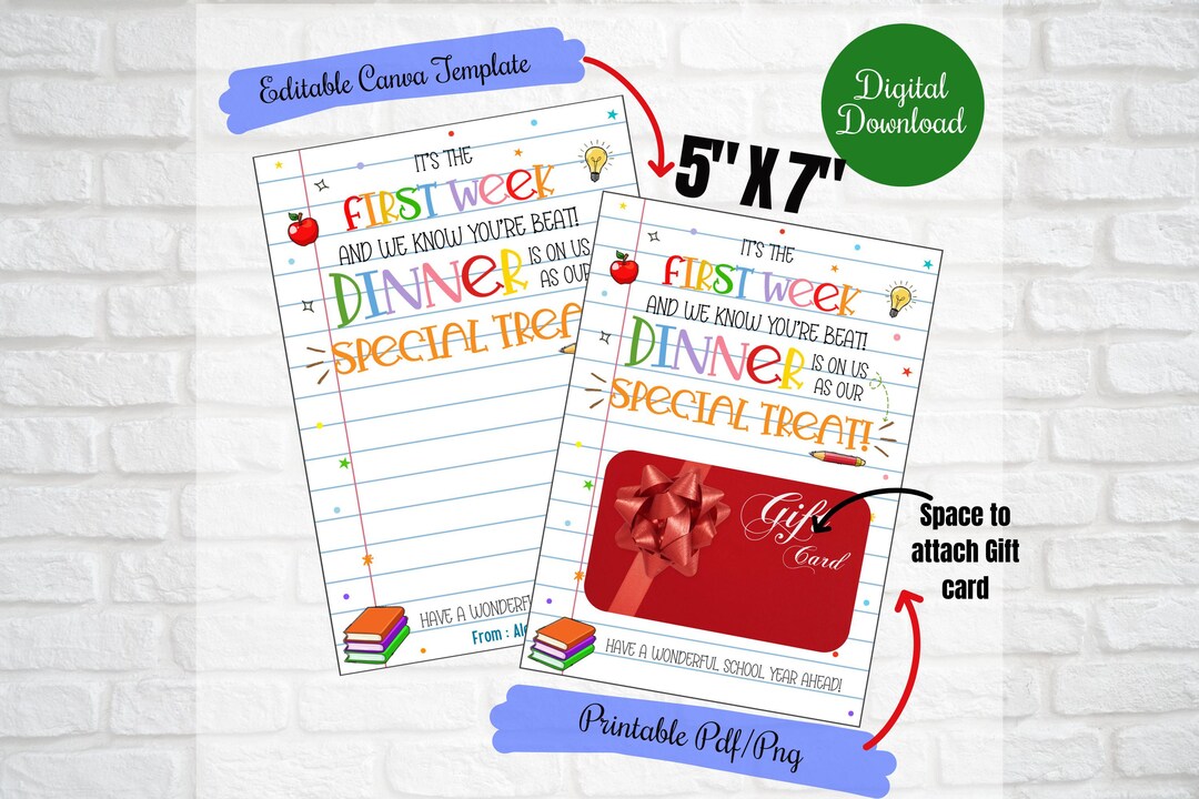 First Week of School Dinner Gift Card Holder,teacher Back to School ...