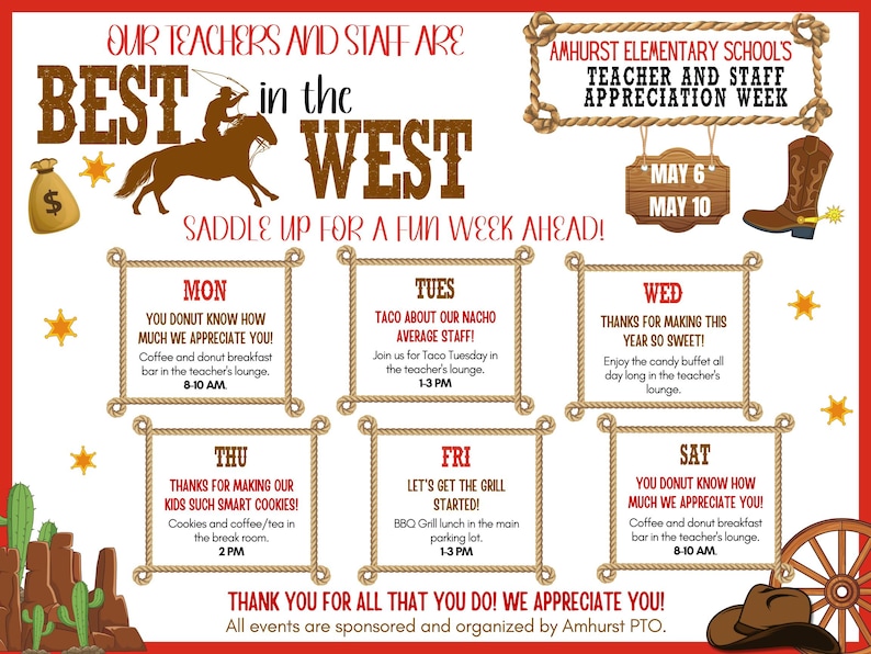 Custom Editable Rodeo Themed Teacher Appreciation Week Schedule for ...