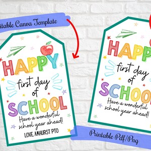 Feliz primeiro dia de aula Etiquetas para presentes para alunos, professores, Volta às aulas Etiquetas para presentes para crianças da escola, Canva digital editável para impressão