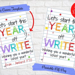 Iniziamo quest'anno con la scrittura, etichette regalo con pennarello per ritorno a scuola per insegnanti, studenti, download digitale modificabile del primo giorno di scuola