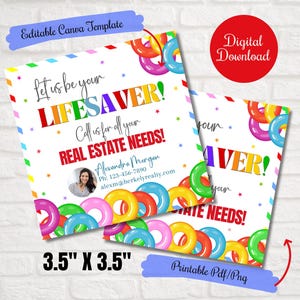 Lifesavers Realtor referrals tags,Business marketing lifesavers pop by, Canva Template ,Realtor, Home Health, insurance notary promo tags