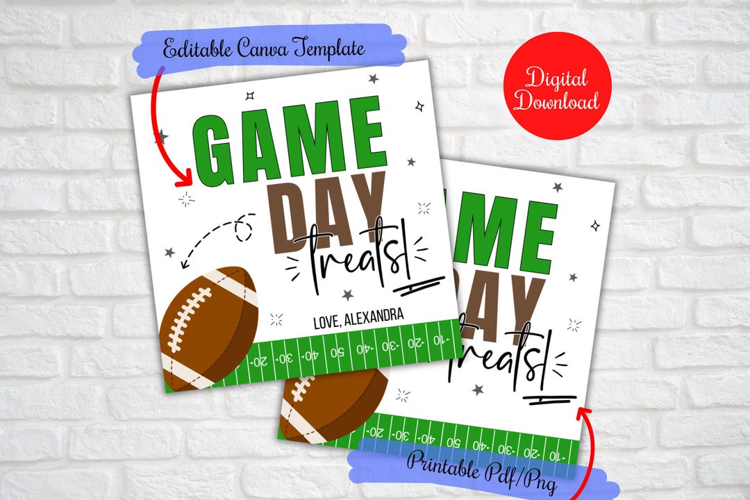 Game Day Treats Football Favor Tags | Editable Canva Template ...