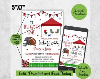 Invitación para el tailgate / Invitación para la fiesta de inicio del fútbol / Plantilla editable de Canva / Imprimible para el día del juego de tailgate / Invitación de fútbol de otoño