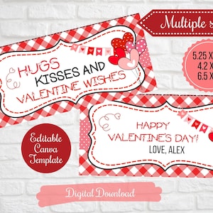 Décorations de sac pour la Saint-Valentin à embrasser, étiquettes à rabat pour bonbons, câlins, bisous et voeux de la Saint-Valentin, classe Saint-Valentin, étiquettes imprimables