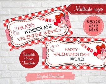 Valentine treat bag toppers for kisses, button candies fold over labels, Hugs, Kisses and Valentine Wishes, class valentines, Printable tags