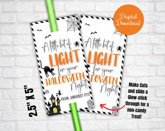 A little light for your Halloween night gift Tags, Cute glow sticks gift Tags ,School, friends, family, Class glow stick ring tags,printable