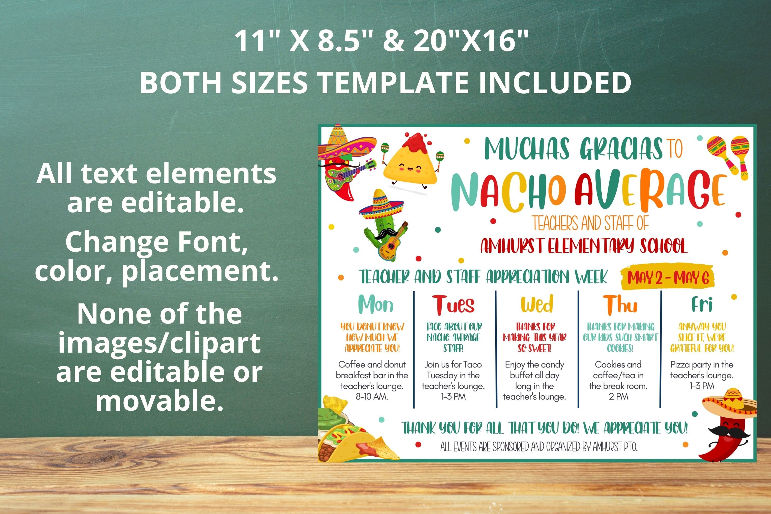 Editable Nacho Average Teacher Appreciation Week Schedule, Taco Nachos ...