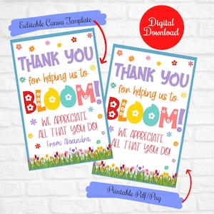 Étiquettes-cadeau d'appréciation des enseignants, Merci de nous avoir aidés à fleurir Étiquettes-cadeaux,Fleur, étiquette-cadeau de plante,Enseignant,entraîneur,Modèle modifiable pto