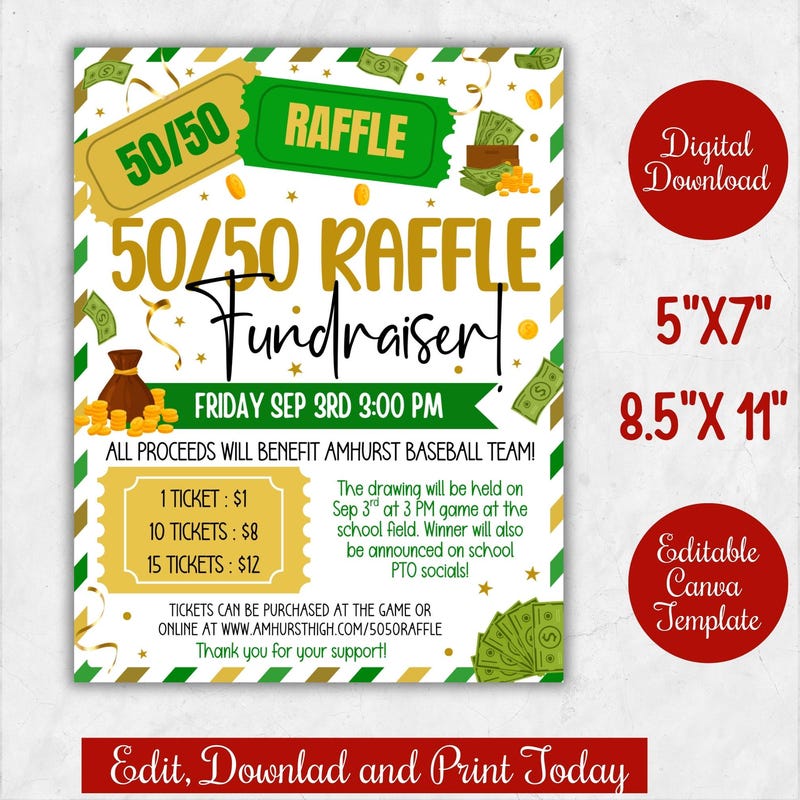 50/50 Raffle Template - Etsy