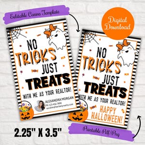 No tricks Just treats realtor tags, Realtor Halloween gift Tags, Business Marketing referral gift tags, Realtor Pop By, Real estate needs
