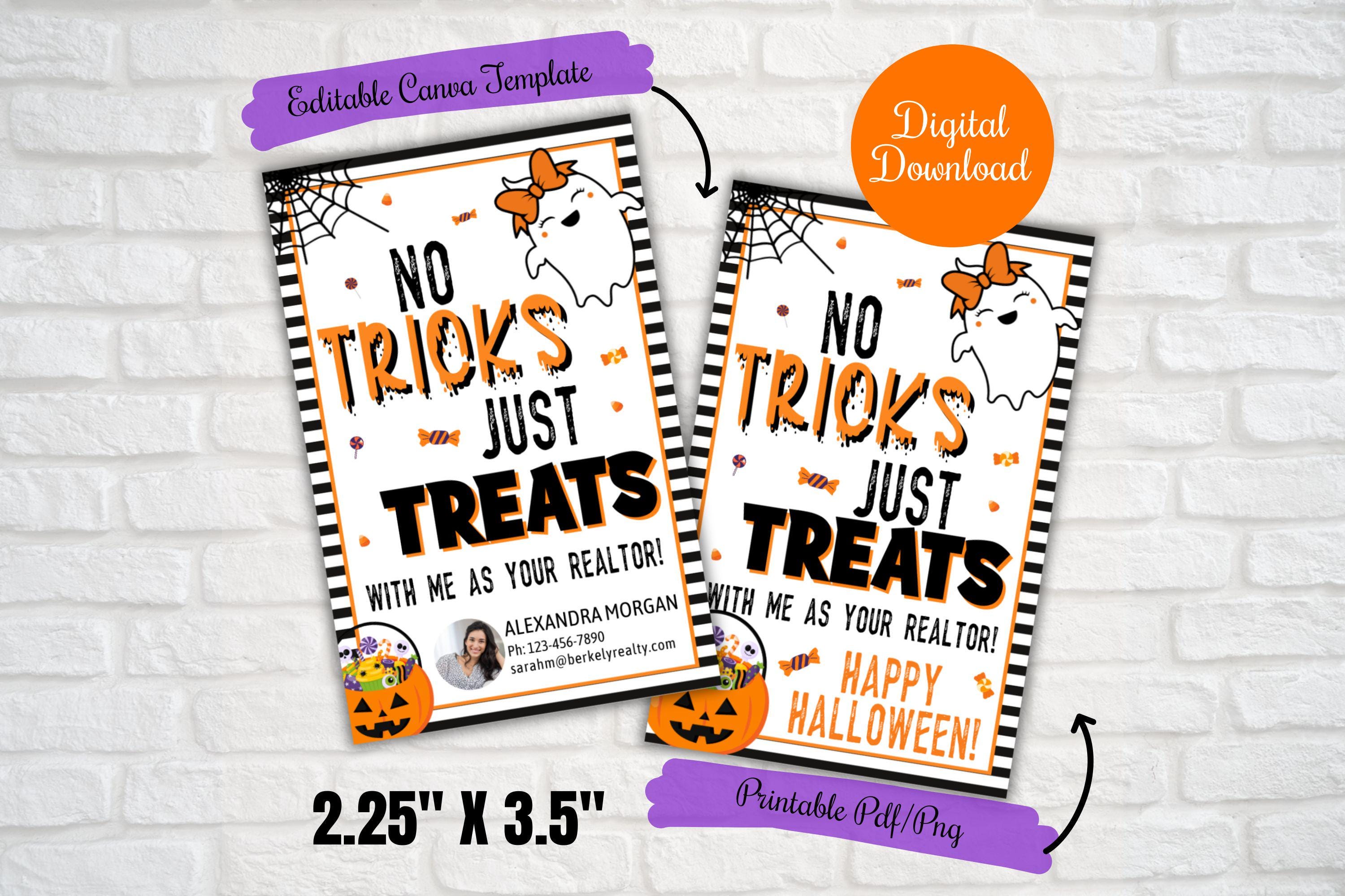 No Tricks Just Treats Realtor Tags, Realtor Halloween Gift Tags ...
