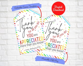 Thank You Gift Tags for Teacher Appreciation Week Teacher BusDriver Nurse Staff ,911 dispatcher week,thank you for all you do ,School pto