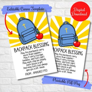 Blessing of the backpack church ceremony, Backpack Prayer Cards, Back to school backpack blessing,First Day Of School, Sunday School
