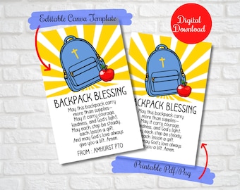 Blessing of the backpack church ceremony, Backpack Prayer Cards, Back to school backpack blessing,First Day Of School, Sunday School