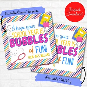 Back to school Bubbles Gift tags, Hope your school year is bubbles of fun, First Day of School Classmates Kids Bubble Wand Gift tags