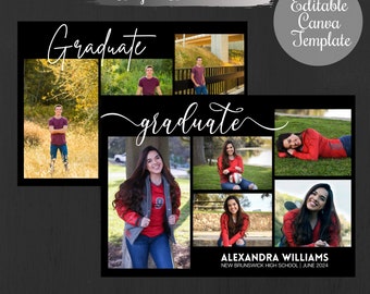 2026 Modern Graduation Announcement Card Canva Template,Minimalist Senior announcement Black Single page Guy/boy graduation Invitation-GRC08