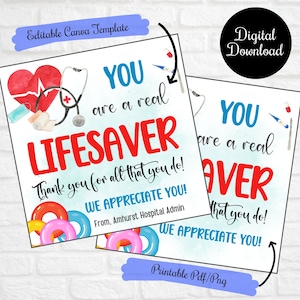 Nurse appreciation week Thank You Gift Tags, Hospital Staff Appreciation Week,You are a real lifesaver , Doctor Nurse appreciation tags