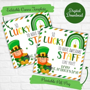Staff St Patrick&#39;s day gift tag,So lucky to have staff like you,Co-Worker Teammate Employee St Patricks gift ,editable printable,Office gift