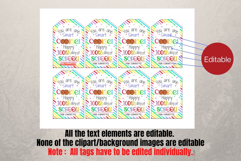 100th Day of School Cookie Gift Tags for Students, You Are One Smart ...