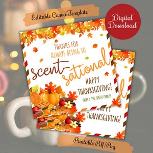 Scentsational Thanksgiving appreciation Tags, Candle, stove top Pot pourri gift Tags ,teacher, friends, family, school, co-workers, PTO tags