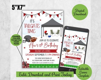 Invitación para el tailgate / Invitación de cumpleaños para el tailgate de fútbol / Plantilla editable de Canva / Invitación para fiesta del día del juego / Descarga digital