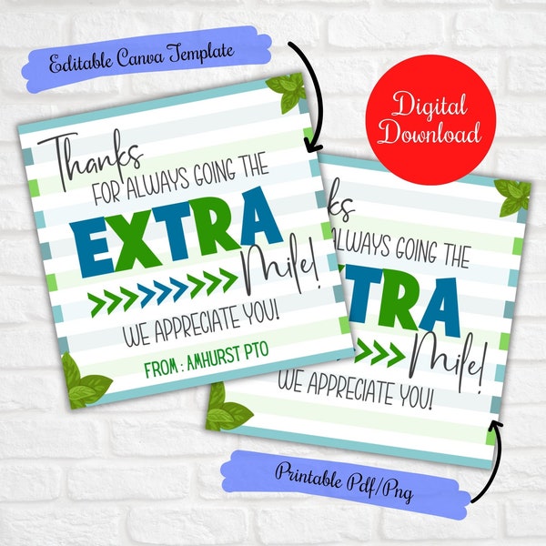 Thanks for always going the extra mile, bus driver, Nurse, Employee Appreciation Week Extra gum gift tags, Chewing gum ,Editable Canva tags