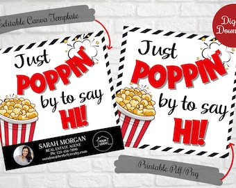 Poppin By to Say Hi realtor tags, Realtor Popcorn Pop By Tags, National Popcorn Instant Download Printable,Real Estate Client Thank You tags