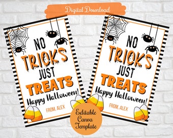 No tricks Just Treats Halloween gift Tags, Cute Spooky Halloween Treat Bag Tags ,School, friends, family, teacher, co-workers, PTO tags