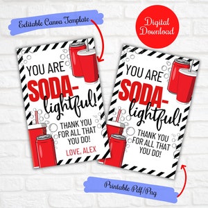 Employee Appreciation Soda gift tag, Je bent frisdrank-lightful Thank you gift tag, leraar, Employee Staff Nurse gift tag, bewerkbare afdrukbare