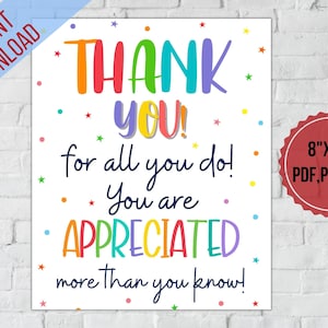 Merci pour tout ce que vous faites, vous êtes apprécié plus que vous ne le pensez|Panneau d'appréciation de l'enseignant imprimable|Infirmière,employée,appréciation du personnel,prise de force