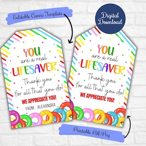 Je bent een echte redder in nood tags, Bedankt voor alles wat je doet cadeau Tags voor Teacher Appreciation week, Admin, Nurse Appreciation, PTO Editable