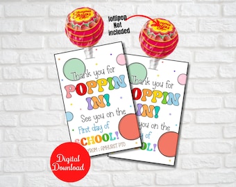 Lolly Terug naar school-cadeaulabel, bedankt voor het binnenspringen, tot ziens op de eerste schooldag Cadeau voor studenten, afdrukbaar Ontmoet de leraar-avond