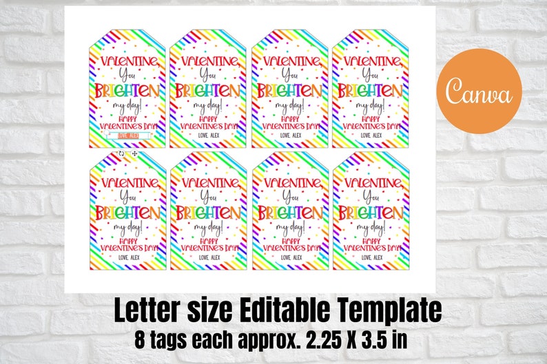 Valentine You Brighten My Day Printable Class Valentine Gift Etsy